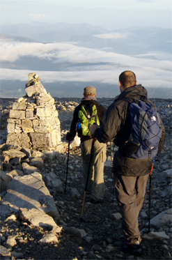 Descending the upper summit plateau on Ben Nevis