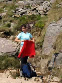 Brief stop to put on more clothes ascending Snowdon via the Miner's Track