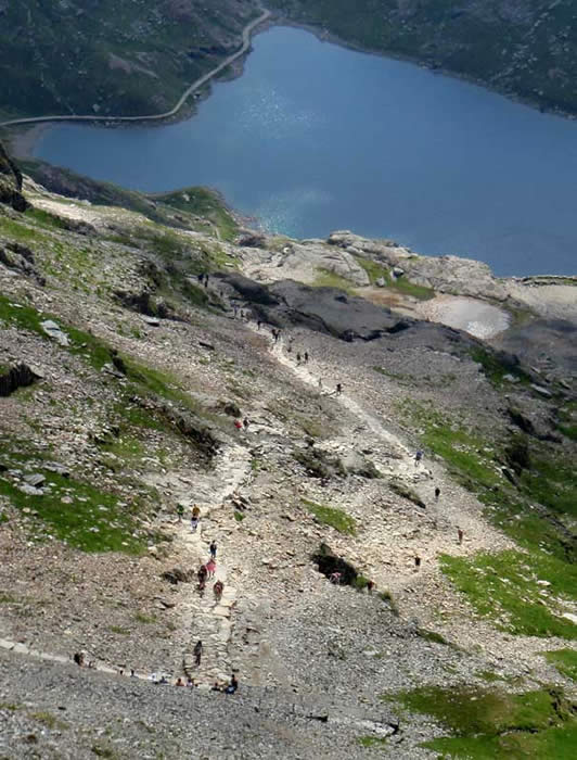 Walkers ascending Snowdon via the Pyg track